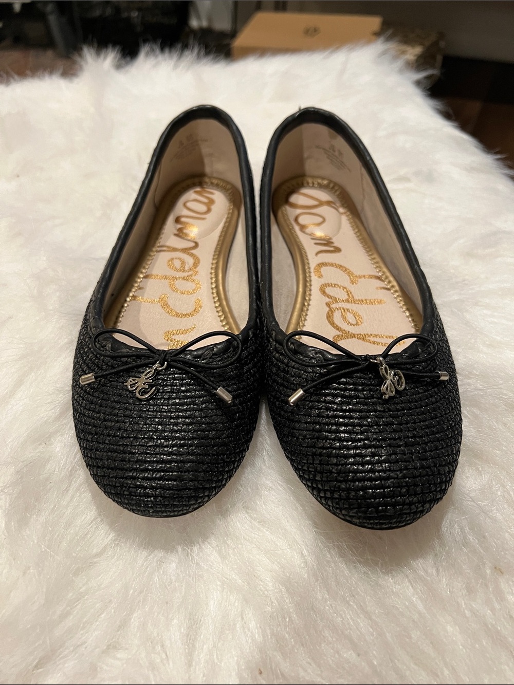 Sam Edelman Black Woven Ballet Flats with Bow Accent